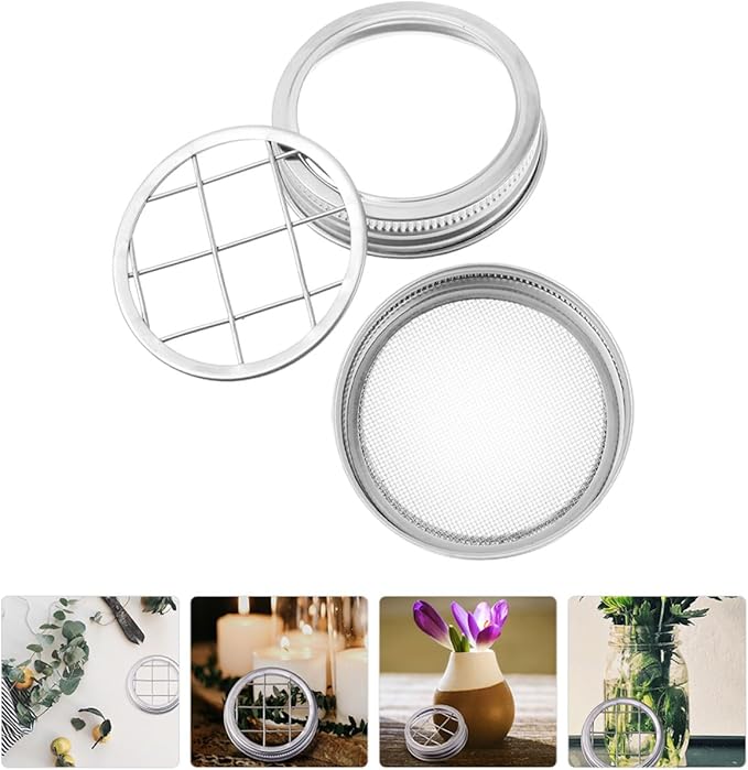 Cabilock Stainless Steel Sprouting Jar Lid and Floral Arrangement Insert for Mason Jars, Portable Grid Cover with Dual Section Design, Versatile Kitchen Canning Accessory for Seed Sprouting