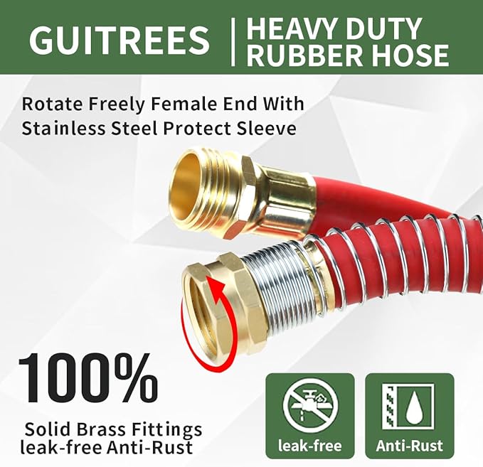 25FT 5/8 Heavy Duty Rubber Garden Hose - 300psi Working, 1000psi Burst - Hot/Cold Water - Five-Layered Braiding for Durability - Versatile for Gardening, Agriculture, Construction(Red)