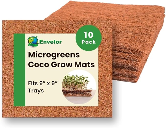 Envelor Coco Coir Fiber Grow Mat for Microgreens 9 x 9 Inches Coconut Coir Seed Starter Liner for Growing Trays, Hanging Baskets, Seed Starter Tray, Planter Sheets & Indoor Outdoor Plants, 10 Pack