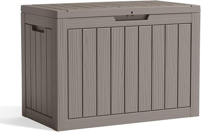 45-Gallon Outdoor Storage Box, Waterproof Deck Box for Patio Cushions, Garden Tools, Pool Accessories, Lockable Outside Storage Bin for Backyard & Deck (Grey)