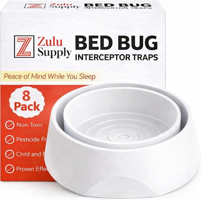 Bed Bug Interceptor Traps – White 8-Pack Passive Monitor & Detection Trap – Universal Fit for Bed & Furniture Legs – Reusable Non-Climbable Wall Pest Control Protection (White 8-Pack)