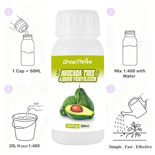 Avocado Plant Food 10oz – Organic Liquid Fertilizer with Probiotics, Natural Root & Leaf Booster, Chemical-Free Avocado Tree Fertilizer for Bigger, Tastier Fruits, Strong Growth
