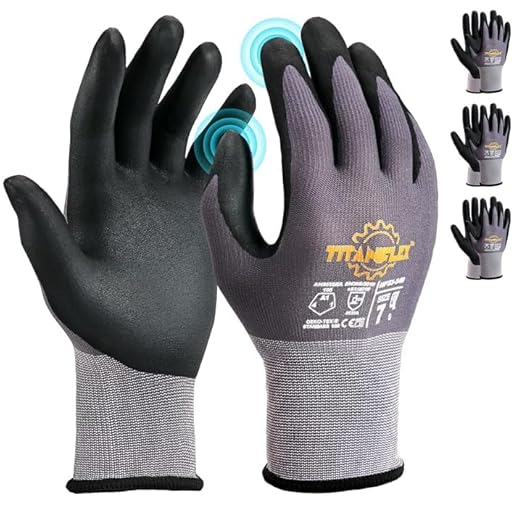 TitanFlex Work Gloves Microfoam Nitrile Coated Men Women-3 Pairs, Safety Warehouse Gloves Mens Working Glove with Grip Heavy Duty, Touchscreen, Seamless Knit Nylon for Automotive, Garden (Medium)