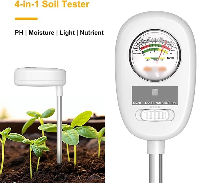 Soil Tester Moisture/Light/PH/Nutrient 4-in-1 High Precision Soil PH Meters For Gardening, Potted Plants, Lawn(1 PCS)