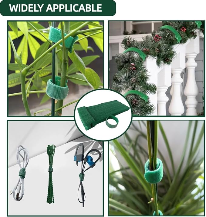 Green, Reusable, 100PCS, 6 - Inch Adjustable Anti - Slip Nylon Plant Ties & Straps Featuring Hook and Loop Fasteners - Optimal for Climbing Plants Support and Christmas Garland Ties