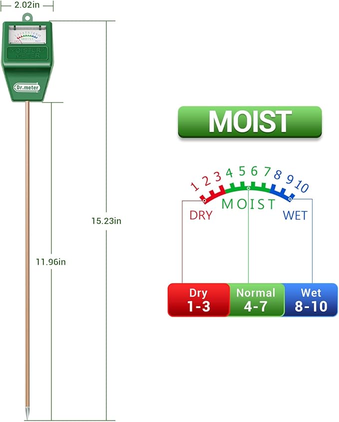 Soil Moisture Meter Tester for Plants, Long Probe Hygrometer Moisture Sensor for Houseplants Indoor Outdoor Garden Lawn Use - Plant Water Gauge Test Kit - No Battery Needed - Gardening Gifts