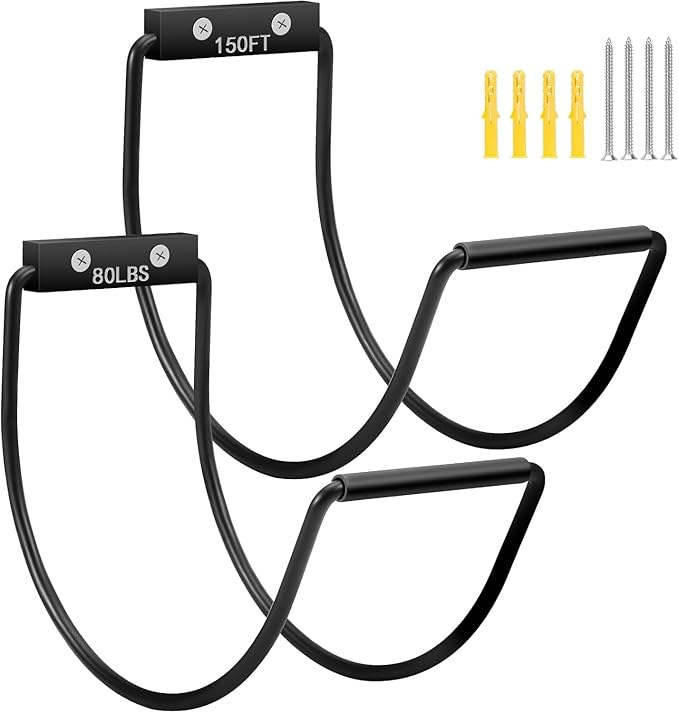 Metal Garden Hose Hanger Wall Mounted Water Hose Holder for Outside Yard (2, Black)