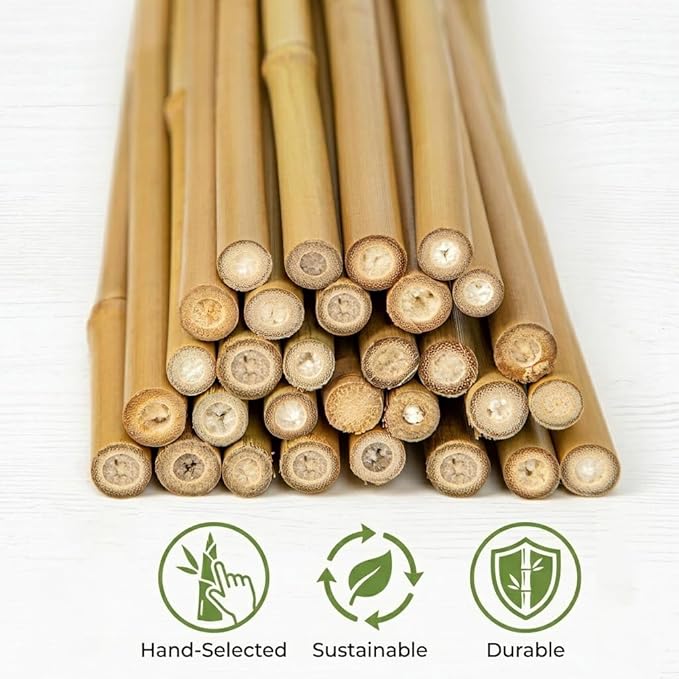 Plant Stakes Natural Bamboo Sticks - 30 Pcs Bamboo Garden Stakes for Plants 4.8 FT Plant Support Sticks with Twist Ties for Tomatoes Beans Flowers Indoor Outdoor Potted Climbing Plants