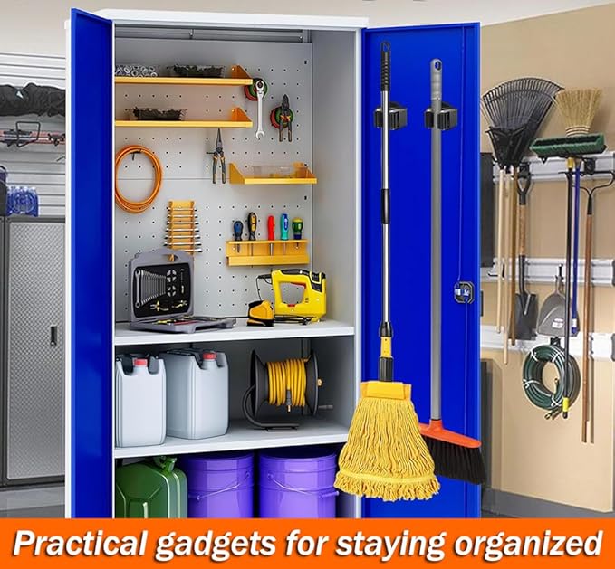 AKOAK Broom and Mop Rack Holder, Wall Storage Organizer, Screw Mount, Garden Tool Organizer Stainless Steel Mop Rack, Home, Kitchen, Bathroom, Garden, Garage Storage (4 PCS, Black)