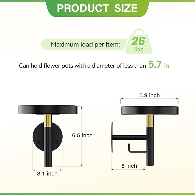 DELLAN Wall Plant Holder, 3 Pack Metal Wall Planters Stand Hanging Shelves for Indoor Plants, Window Sill Plant Decor for Bedroom, Bathroom, Living Room, Home, Office, BlackGold