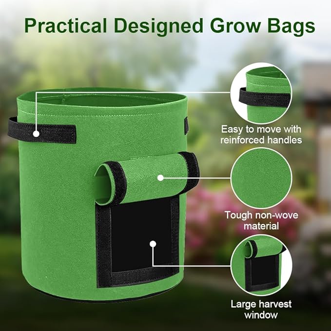 15 Gallon Potato Grow Bags, 9 Pack Grow Bags with Flap Garden Planting Bag with Handles, Thickened Nonwoven Fabric Pots for Fruit Vegetable Flowers, 3 Color