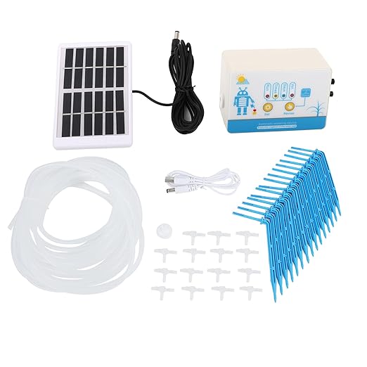 Solar Intelligent Automatic Drip Irrigation Controller Set Garden Water Timer Watering Kit ABS Silicone 14x13cm Solar Panel 10m Tube for Greenhouse Backyard Garden