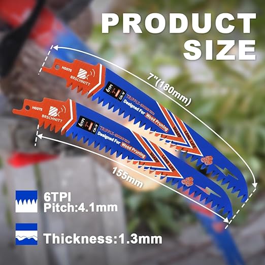 Japanese Teeth Reciprocating Saw Blades 7" 5PCS - Curved Edge Wood Pruning Saw Blades 6TPI for Tree Trimming,Wood Cutting,Cr-V Sabre Saw Pruning Blade