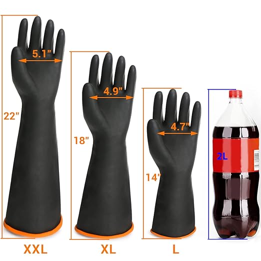 Chemical Resistant Gloves, 14" Long Black Waterproof Alkali/Acid/Oil Resistant Reusable Heavy Duty Rubber Gloves for Cleaning, Dishwashing, Gardening