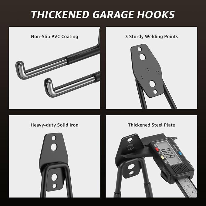 20 Pack Garage Hooks, Heavy Duty Steel Wall Mount Utility Hangers with Anti-Slip Coating for Hanging Bikes, Ladders, Power Tools, and Garden Equipment