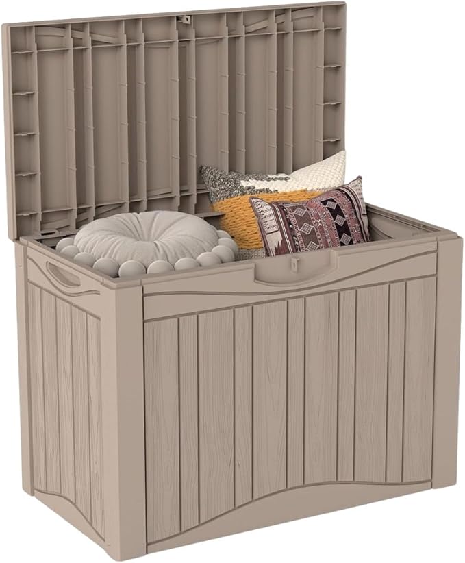 50 Gallon Resin Deck Box, Waterproof Outdoor Storage Box for Patio Furniture Accessories, Garden Tools, Indoor Storage for Cushion, Grey
