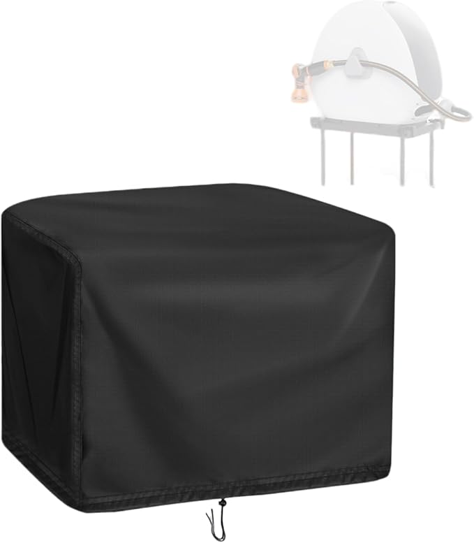 Hose Reel Cover,Waterproof Covers for Retractable Garden Hoses Reels,All Round Shield for Hose-Reel 1/2 Inch x 82FT (17.7x17.7x8.6in,Black)