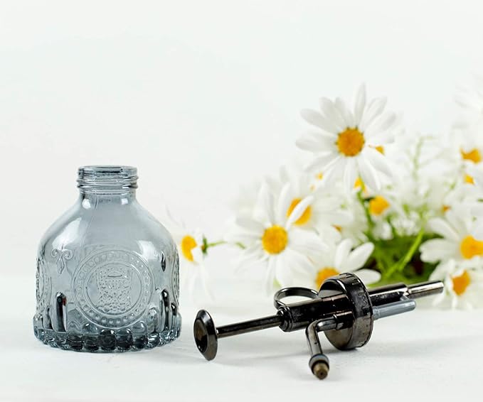 Hniuyun Glass Plant Mister Spray Bottle, 6.4 All Vintage Plant Spritzer Watering Can, Bronze Plastic Top Pump, Plant Mister Glass Watering Garden Tool (Grey)