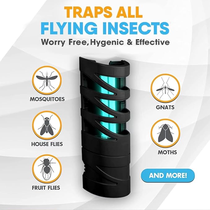 FlyWeb - Fruit Fly Traps for Indoors, Gnat Traps for House Indoor - Made in USA, Fruit Fly Killer, Non Bug Zapper Indoor, Plug in Bug Catcher, Bug Light, UV Light, Gardner (Black)