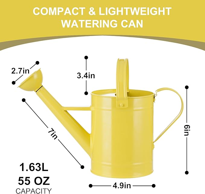 Topadorn Watering Can for Plants, 55 Oz Metal Watering Can with Removable Spout for Indoor & Outdoor Plants, Long Spout Garden Watering Can, Yellow