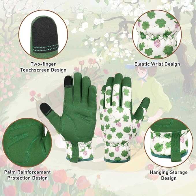 Ainiv Womens Gardening Gloves,Touchscreen Compatible Working Gloves for Weeding,Leather Garden Glove for Women Thorn Proof
