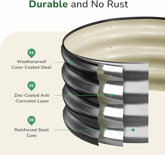 GreatBuddy 2x2x1 ft Round Galvanized Raised Bed, Easy-Assembly Raised Garden Bed with Anti-Cut Gloves & Tools, Rust-Proof Garden Bed for Outdoor, Vegetables, Herbs, Small Trees, Black