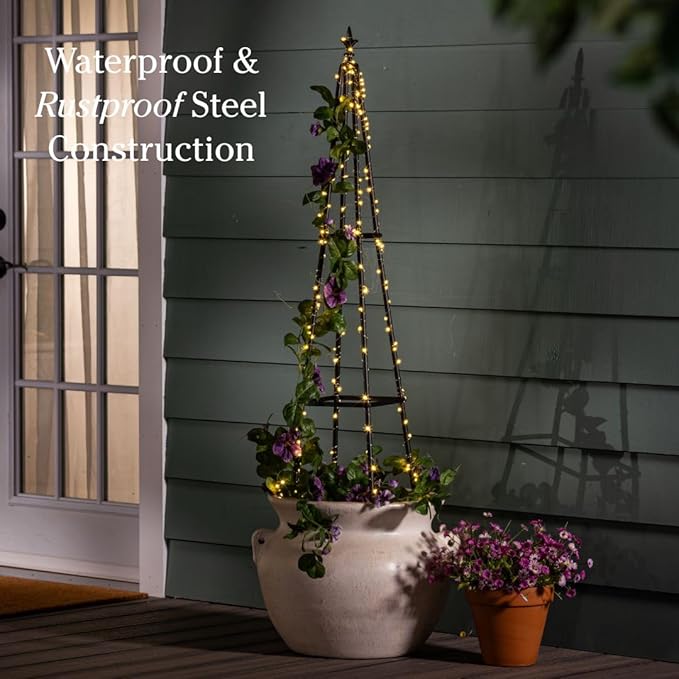Evergreen Metal Garden Obelisk Trellis for Climbing Plants Outdoor, Indoor Plant Trellis for Potted Plants, Floral Pattern Arch Trellis (Black, 6 ft. Pyramid)
