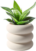 Ceramic Plant Pot Indoor, 4.5 Inch Beige Unglazed Flower Pot with Drainage Hole, Small Bubble Design Ceramic Planter for Home & Office Decor