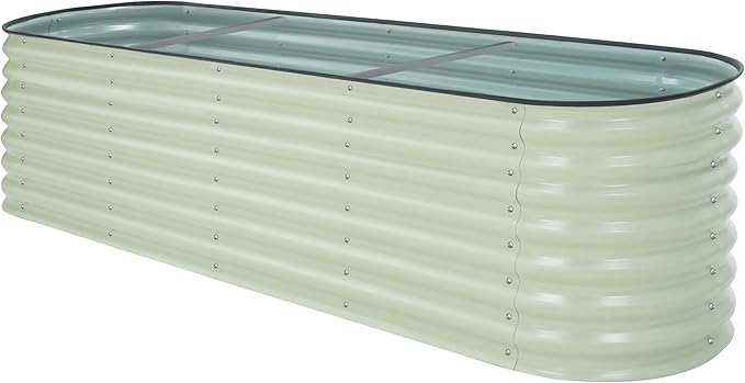 BlueWish 8x2x2FT Raised Garden Bed, 23.1" H Raised Garden Beds with 2 Aluminum Support Rods, Galvanized Steel, Rubber Strips, 9-in-1 Planter Raised Beds for Vegetable, Flower, Herbs, Beige