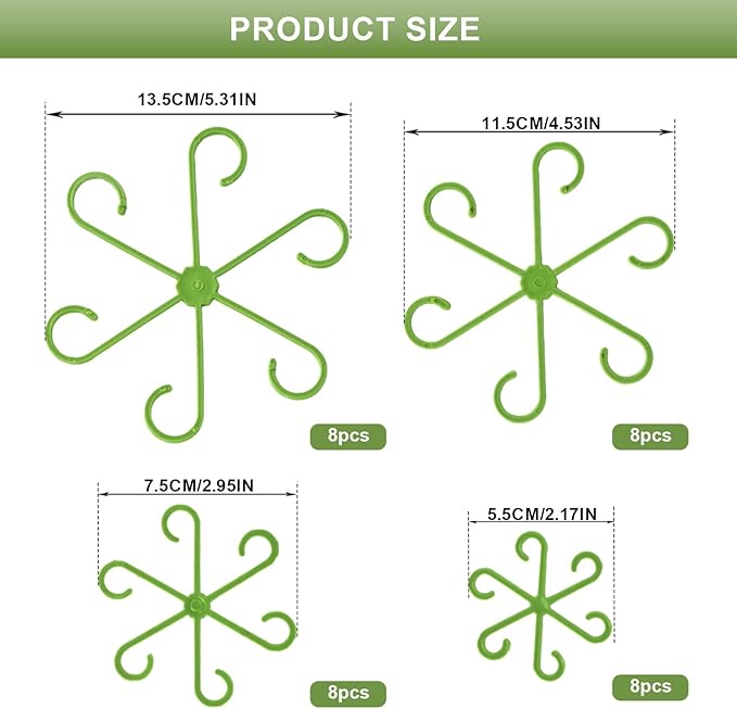 32 Pcs Plant Stem Support, Climbing Houseplant Stem Supports, Plants Holder Hook for Indoor Home Garden, 4 Sizes Eight for Each Size (Green)