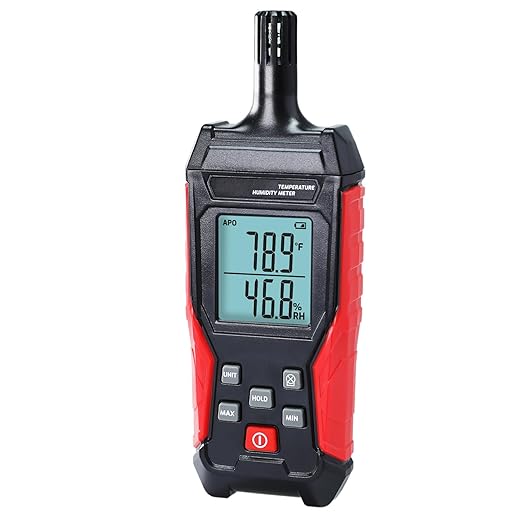 Humidity and Temperature Meter Digital Temperature&Humidity Meter, High Precision Psychrometer with 0-100% Relative Humidity, -4°F-140°F Ambient Temperature, Large LCD Backlight, Hold Max Min Display
