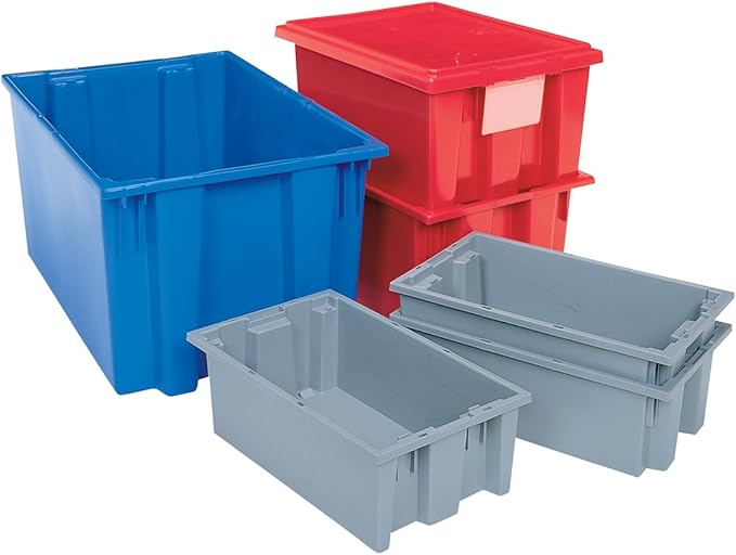 Akro-Mils 35190 Nest and Stack Plastic Storage Container and Distribution Tote, (19-1/2-Inch L x 15-1/2-Inch W x 10-Inch H), Gray, (6-Pack)