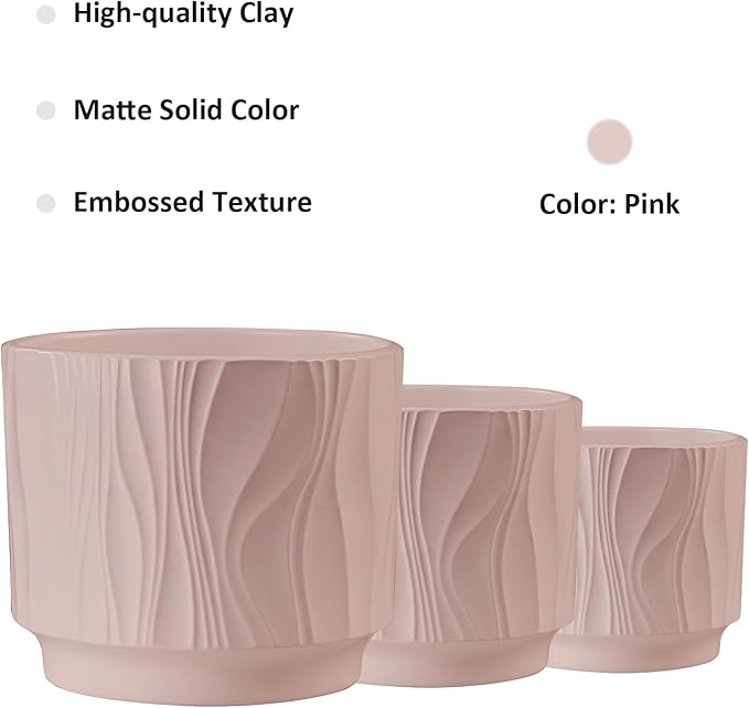 OXART Ceramic Planter with Drainage, 7.6+6.2+5 inch Plant Pot, Set of 3, Round Flower Pots for Intdoor Outdoor Plants, Home, Office, Garden, Lilies, Cacti, Succulents, Snakes, and Pothos, Pink