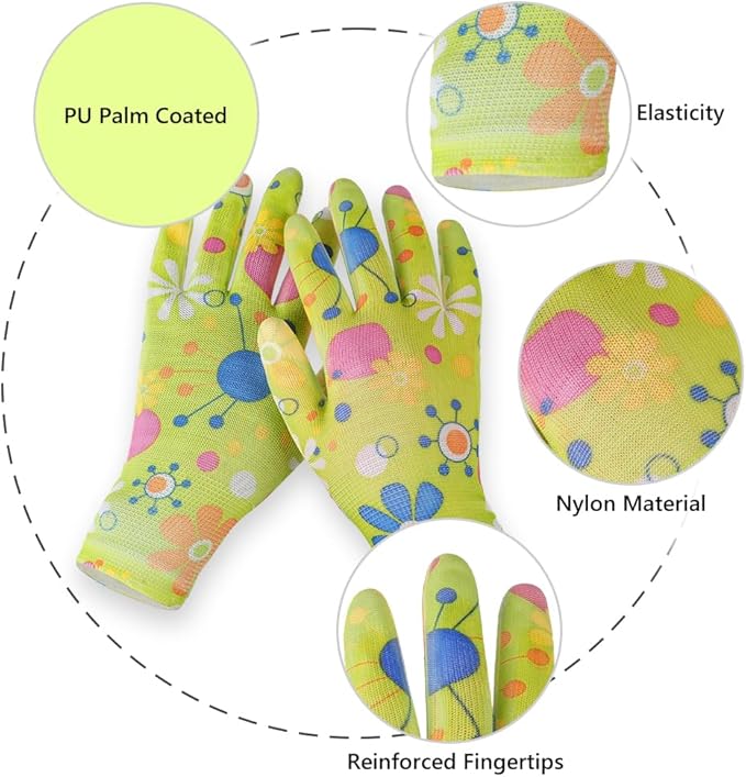 Ainiv 10 Pairs Red Gardening Gloves for Women, PU Coated Polyester Knitting Garden Gloves, Non-Slip Grip Work Gloves Women