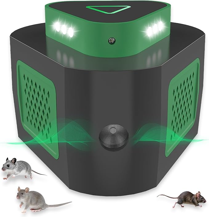 1 Pack Mice Rat Repellent for House Repellent Ultrasonic Mouse Deterrent,360°Mice Trap for House Indoor,Mouse Repellent with Flashing Light for Attic Basement Warehouse,4 Mode Switching (1)
