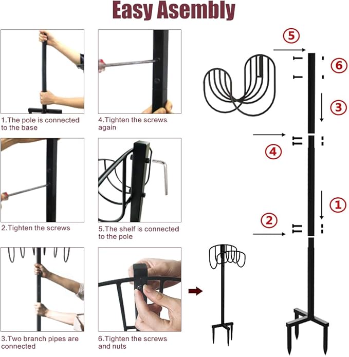 Freestanding Garden Hose Holder Hanger, Outdoor Heavy Duty Metal Water Hose Storage Holders Stand Organizer Rack Detachable Stake, Holds 150 Ft of Hoses for Outside Lawn Yard, Black