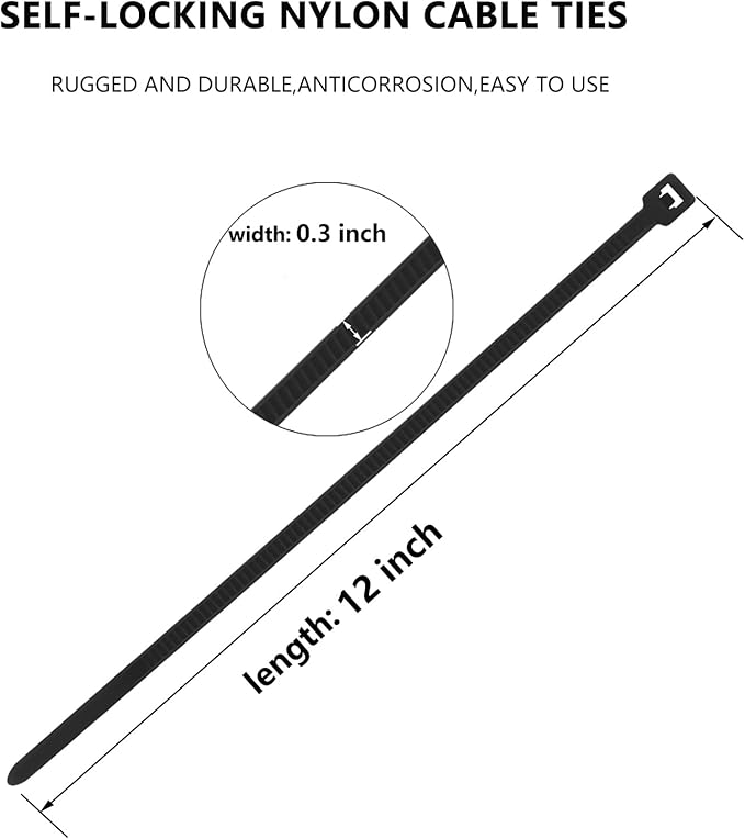 18 inch Black Zip Ties Heavy Duty 1000 PACK,120LBS Tensile Strength Self-Locking heavy duty UV Resistant Cable Tie Wraps for indoor and outdoor use