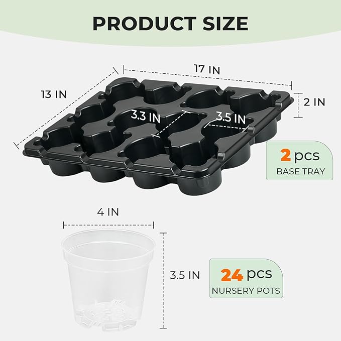 homenote 4 Inch Seed Starting Trays with Clear Nursery Pots, 2-Pack 20-Cell Seedling Starter Trays & 4" Nursery Pots 40 Pcs with Drainage, Plant Starter Germination Trays for Indoor Outdoor Growing