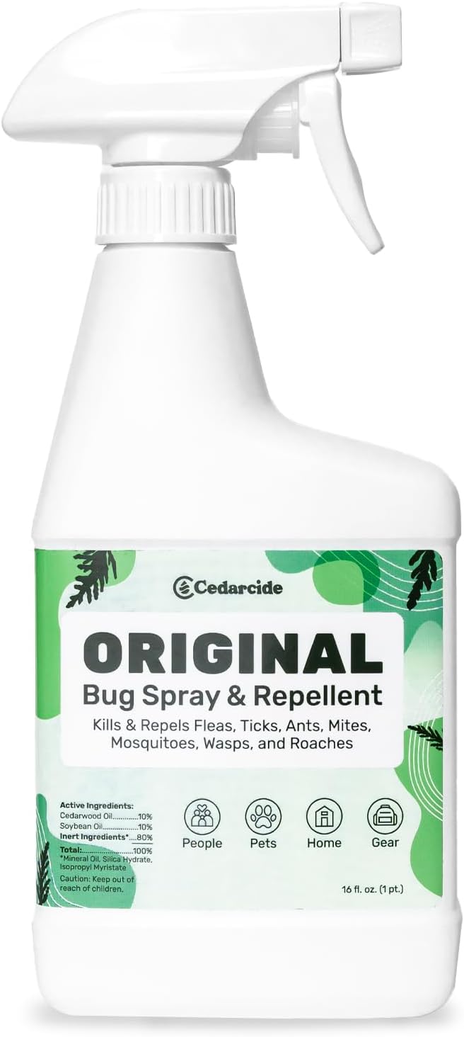 Cedarcide Original Bug Spray | Repel & Kill Fleas, Ticks, Mosquitoes, Mites, Ants & Chiggers | for use on People, Pets & Home | Natural Cedar Oil | Eco-Friendly | Pint (16 Oz.)