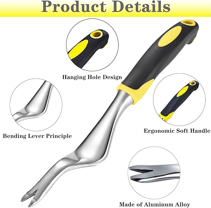 Weed Puller Hand Weeder Tool for Garden, Bend-Proof Leverage Base with V-Shaped Forks for Easy Weed Removal & Deeper Root Digging, Weeding Digger Tool with Ergonomic Handle for Farm Lawn Yard