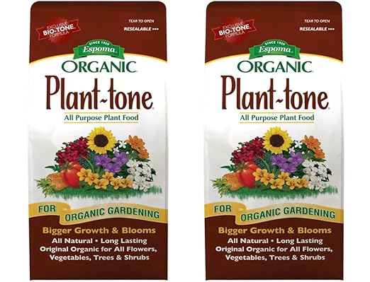 Espoma Organic Plant-Tone 5-3-3 Natural & Organic All Purpose Plant Food; 4 lb. Bag; The Original Organic Fertilizer for All Flowers, Vegetables, Trees, and Shrubs. Pack of 2