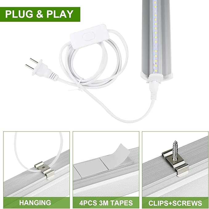 Grow Light T5 1.4Ft (8pcs x 10 Watts),5000k White Full Spectrum LED Lamp Plant Light Strips for Indoor Plant Growing,End-to-End Connectable with V-Shaped Reflector