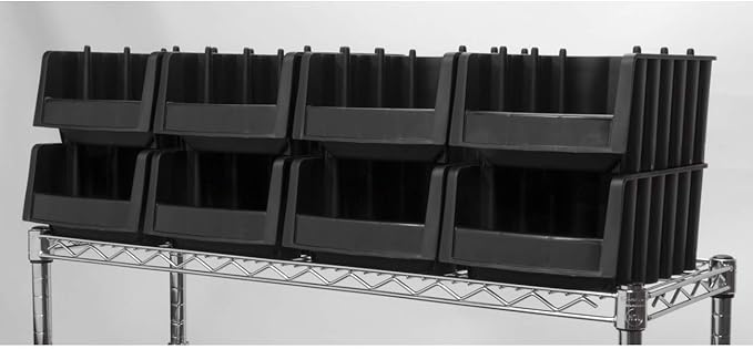 Akro-Mils 30778 Economy Stacking Shelf Plastic Storage Bins, (18-Inch x 8-3/8-Inch x 7-Inch), Black (8-Pack) (30778BLACK)