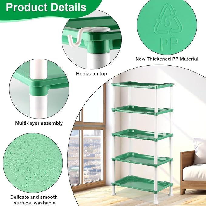 5-Tier Seed Starter Tray, Plant Stand Designed for Cell Trays and Small Pots for Gardening Indoor Outdoor Growing (Green)