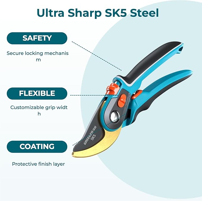 Professional Pruning Shears for Gardening Heavy Duty Hand Pruners Sharp Bypass Garden Clippers Plant Scissors for Tree Trimming Flowers and Shrubs
