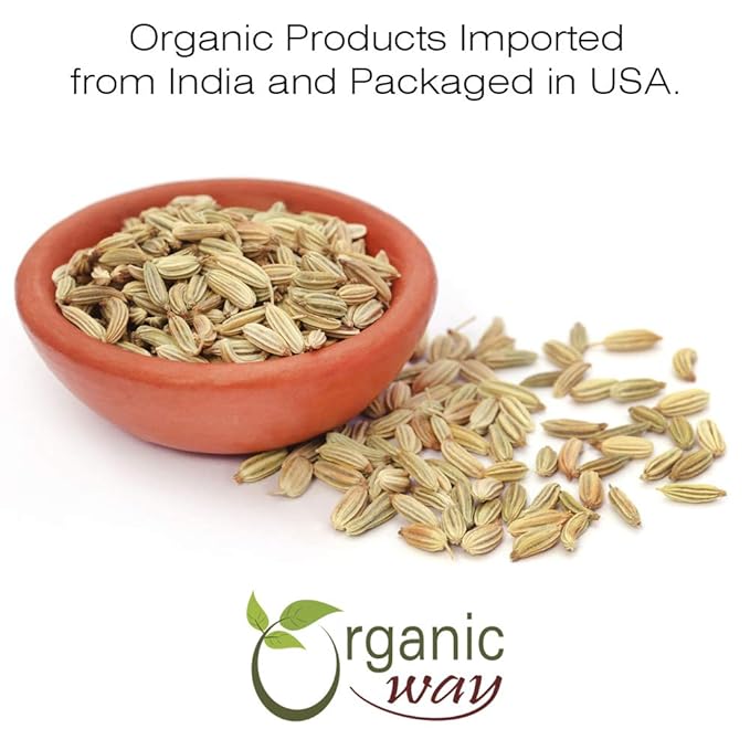 Organic Way Fennel Seed Whole (Foeniculum vulgare) - Improve Digestion | Organic & Kosher Certified | Raw, Vegan, Non GMO & Gluten Free | USDA Certified | Origin - India (1LBS / 16Oz)