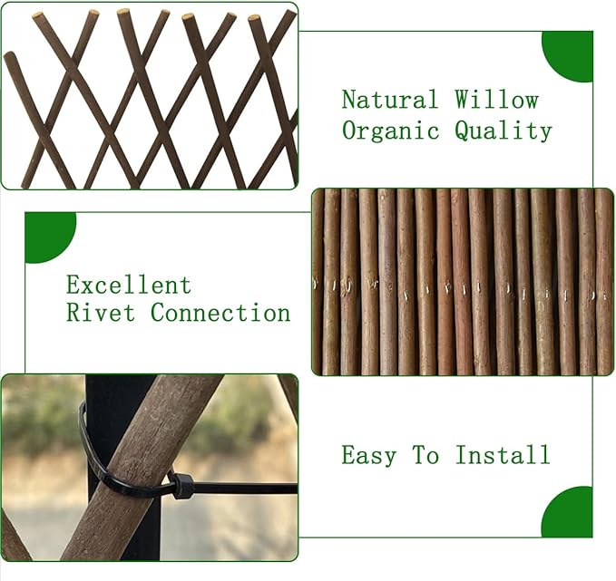 Expandable Willow Lattice Fence Panel Plant Support Garden Trellis Willow Trellis Fence for Climbing Plants Vine Ivy Rose Cucumbers Clematis Outdoors Garden Yard,36X92 Inch(2PC)