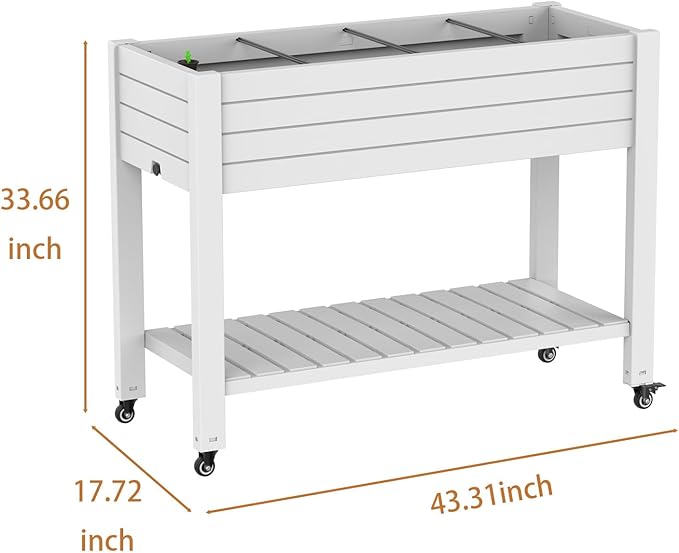 EasyUp 21 Gallon Elevated Raised Garden Bed with Storage Shelf & Lockable Wheels, Weatherproof Mobile Planter for Patio, Balcony, Vegetables & Flowers (Ashen)