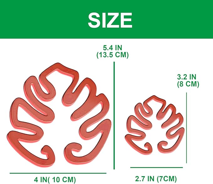 4PACKS Unique & Aesthetic Monstera Leaf Shape Grapple Plant Support, Grappler Rings, Plant Support Monstera with Ties, Keeps Plants Tame & Growing Vertical (red)