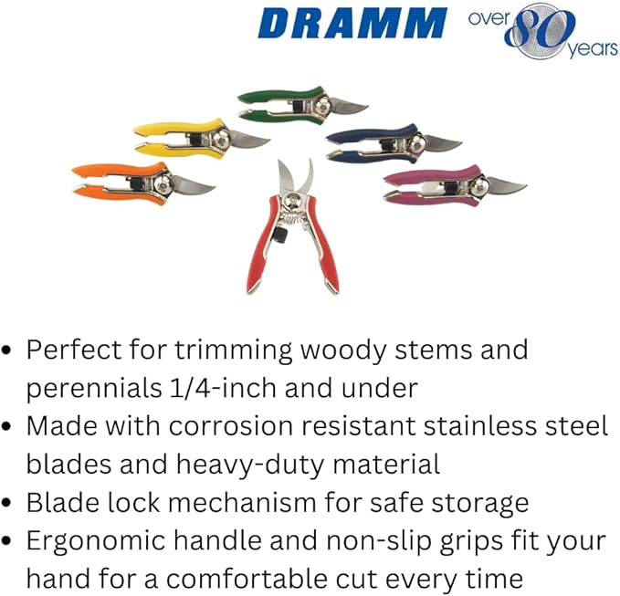 Dramm ColorPoint Stainless Steel Compact Garden Pruning Shears, Hand Pruner, Garden Clippers, with Heavy Duty Blade and Easy grip Handle, Green